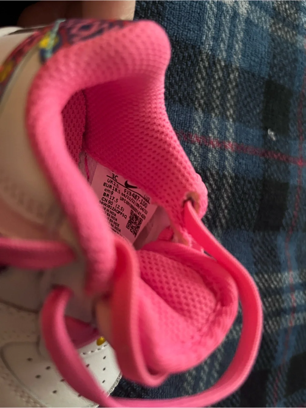 Nike Kids White Sneakers with Pink Lining and Multicolor Swoosh